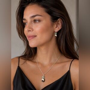 Necklace and Earring Set with Aqua Accents